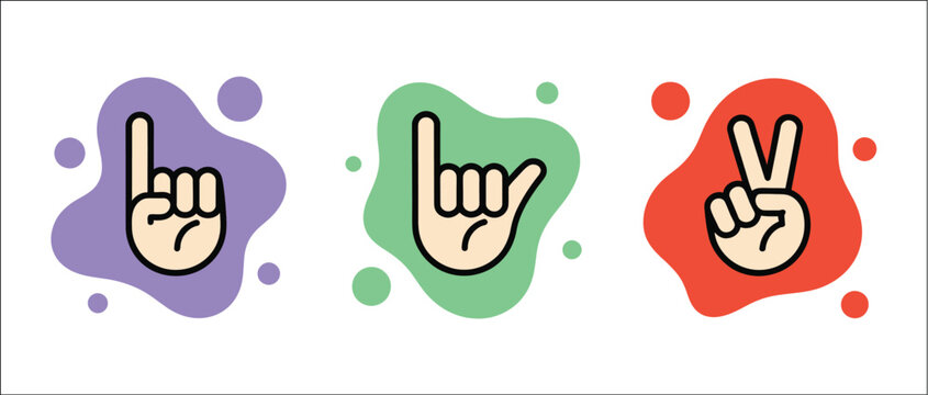 Hand Gesture Icon Set, Snap Finger Call Me And Crossed Signs Collection, Modern Expressive Communication Symbols For Social Media Applications And Creative Digital Designs.
