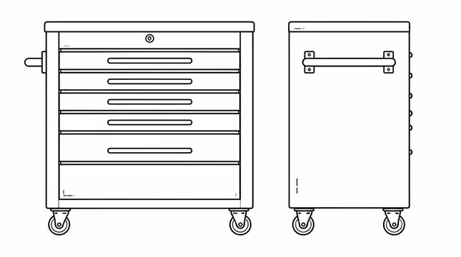 Industrial metal tool chest with drawers and cabinet.