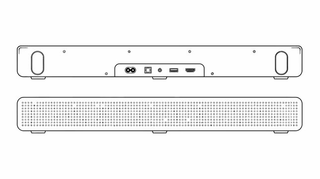 Modern soundbar speaker with detailed control buttons.