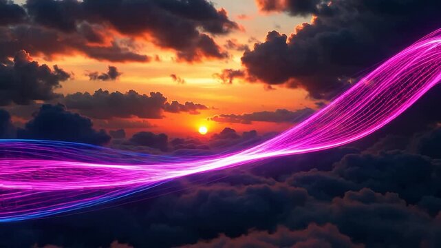 Synthwave Lines Dancing with Sunset Sky