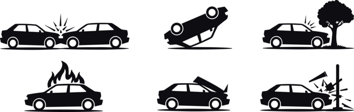 Car Accident Icons Set crash collision