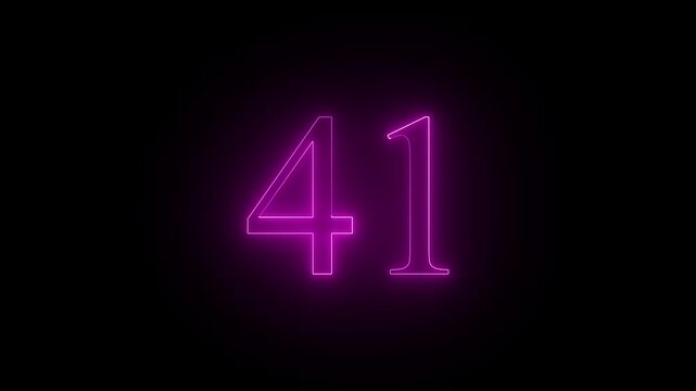 Glowing  pink color Neon Text 41 Number, Abstract  Sign with Bright Illuminated Numbers 4q ,on a Black Background  4k video