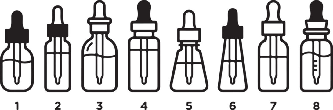 Eight different dropper bottle icons