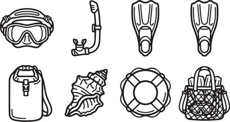 Scuba diving and swimming gear set illustration © tarik