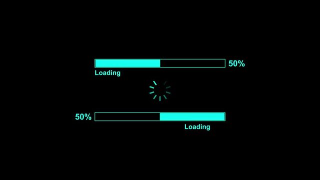 Digital progress bar animation with percentage indicator and buffer icon