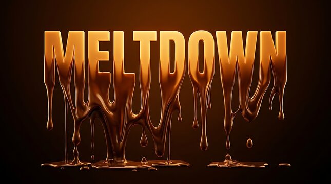 Meltdown word written in melting orange and yellow liquid letters on dark background.