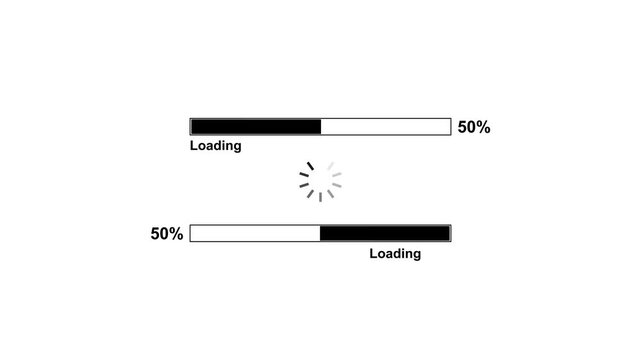 Digital progress bar animation with percentage indicator and buffer icon