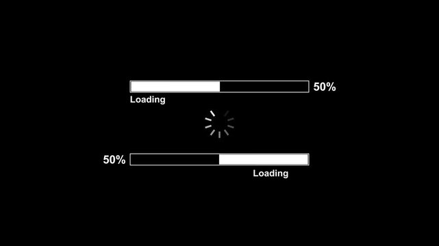 Digital progress bar animation with percentage indicator and buffer icon