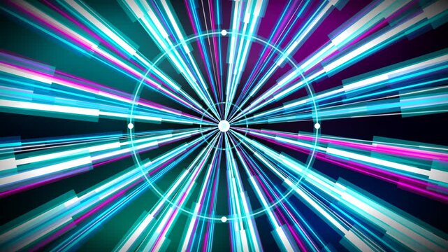 Sci-fi warp speed hyperdrive tunnel flying fast in deep blue space