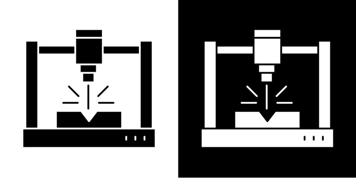 Cnc Machine Icon Set White Glyph Style Collection