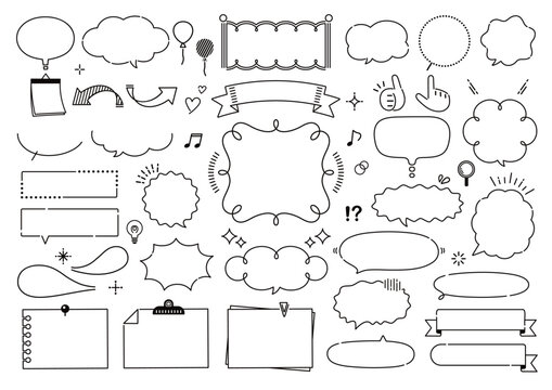 ポップでかわいい手書き風の吹き出しとフレームセット
