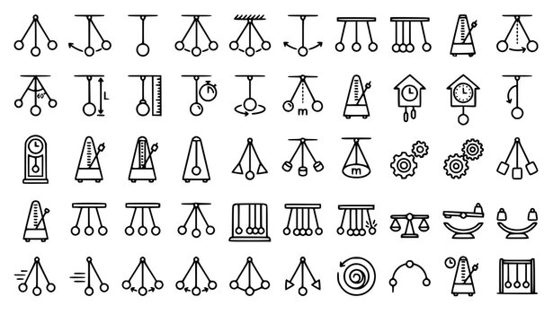 Pendulum Icon Collection with Scientific Motion and Clock Vector Elements