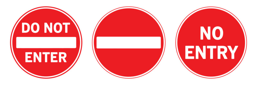 No entry signs, prohibition and restricted access symbols for safety regulations, traffic control and security guidance.