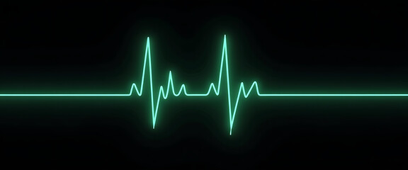 Fototapeta premium Ecg Heartbeat Line Graph Neon Green Light Glowing on Black Background Medical Science