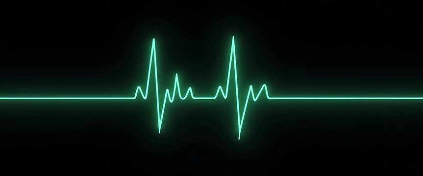 Ecg Heartbeat Line Graph Neon Green Light Glowing on Black Background Medical Science