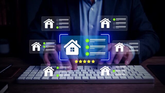 digital mortgage approval and home loan process. business selecting digital mortgage approval with home loan checklist and financial, online real estate financing technology and banking automation