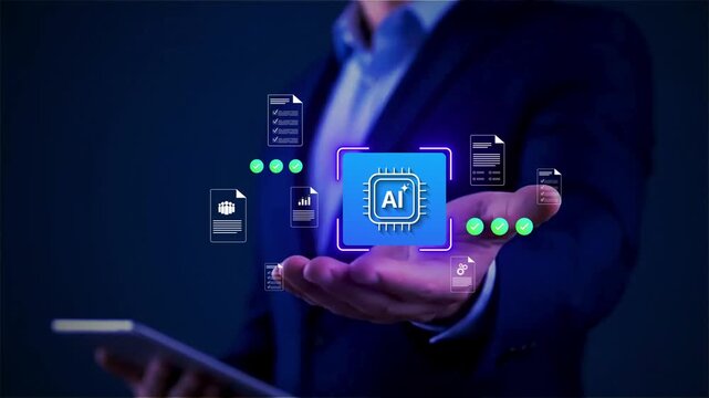 AI Document Verification and Workflow Automation with Smart Approval Management,  business interface, representing smart workflow, data control, task tracking, and decision making efficiency