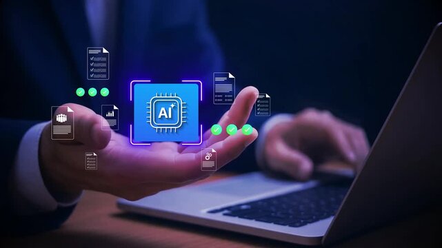 AI Document Verification and Workflow Automation with Smart Approval Management,  business interface, representing smart workflow, data control, task tracking, and decision making efficiency