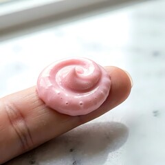 Fototapeta premium High end Macro Extreme Close Up of Skincare Cream on Fingertip