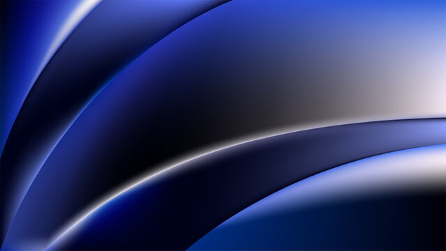 Abstract dark blue background with smooth satin curves and soft glowing light effects, modern luxury design