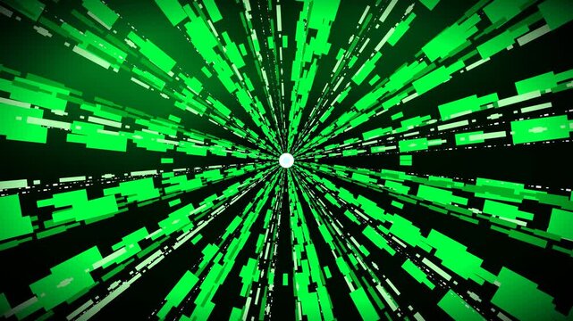 Sci-fi matrix data tunnel hyperdrive flying fast in green space