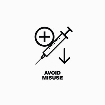 Syringe with medical cross icon and downward arrow a flat vector illustration on a white background arrow avoid misuse