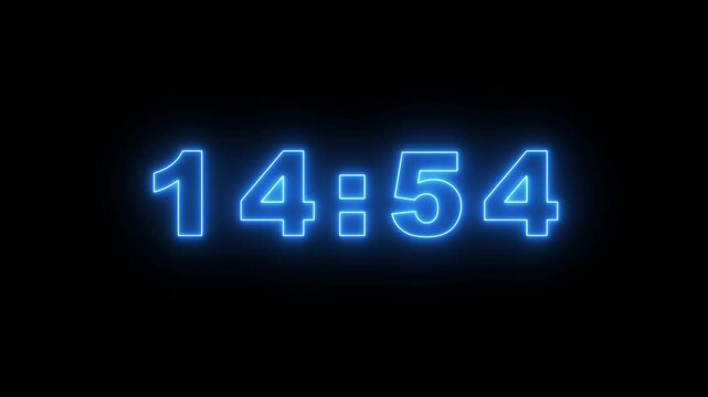 Glowing neon 15 minute Countdown. neon 15 to 14 minute Countdown timer on black background. neon Countdown timer from 15 minute to 14 minute suitable for 4k animation video.