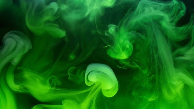 Radiant green haze expanding through drifting fog patterns creating surreal abstract visual depth