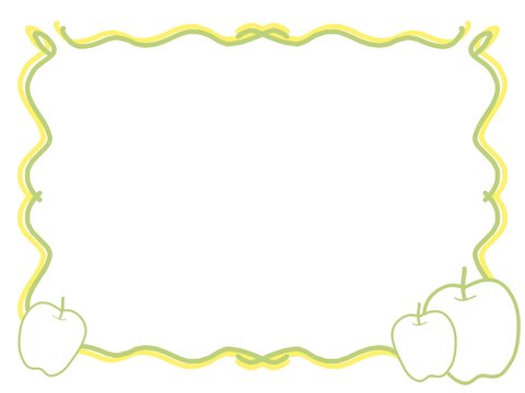 Elegant border frame design decorated with minimalist yellow and green wavy lines and apple outlines.