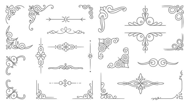 Decorative vintage ornamental frame borders and elegant flourish corner elements collection
