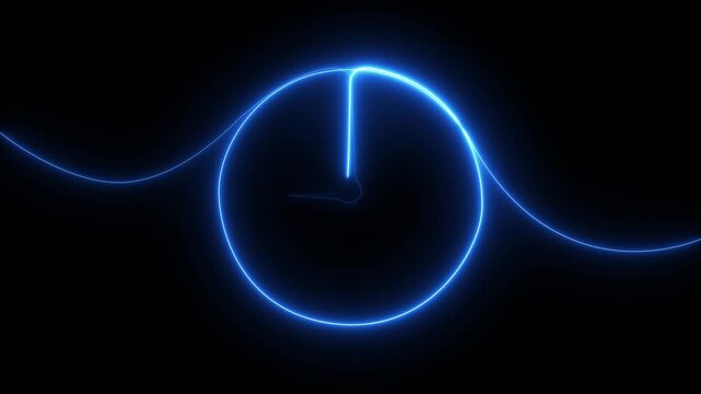 Neon timepiece clock icon sign continuous one line drawing on white background minimalist single art routine and time alert symbol 4k animation video
