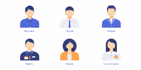 Fototapeta premium Set Of Six Flat Vector Avatars Representing Business Professionals On White Background avatar businesspeople businesswoman