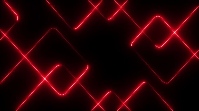 A vibrant abstract background featuring dynamic neon line patterns in shades of red . Neon red laser lines 4k animation video.