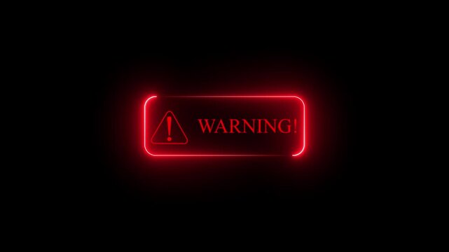 System hacked warning alert concept on transparent background. Cybersecurity threat motion graphics with virus, spyware, and malware warning, Neon.