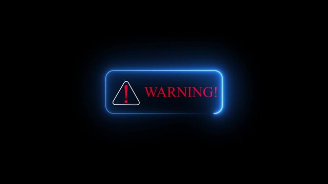System hacked warning alert concept on transparent background. Cybersecurity threat motion graphics with virus, spyware, and malware warning, Neon.
