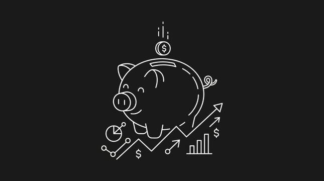 Piggy Bank with Financial Symbols.