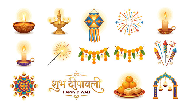 Vibrant Diwali celebration with lamps fireworks and decorations indoors