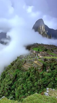 Machu Picchu, Peru. Time lapse in vertical video.