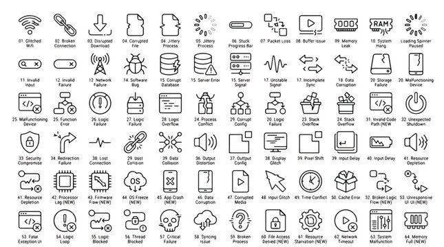 Collection of various error and system failure icons