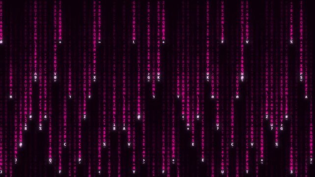 Synthwave pink code digital rain falling in retro cyber tech background
