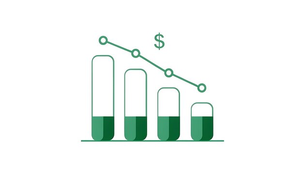 Stylized illustration of decreasing green line graph with dollar sign