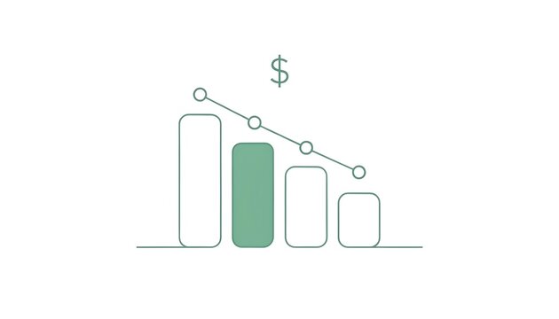 Stylized illustration of decreasing green line graph with dollar sign