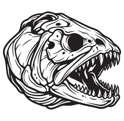 Obraz premium Detailed illustration of a fish skeleton head with sharp teeth and empty eye sockets