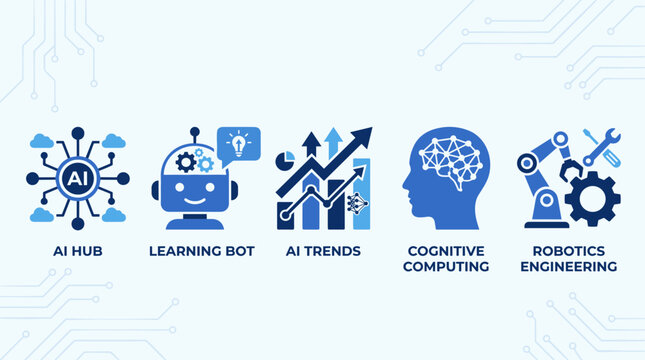 AI, Robotics, Technology Icons, Vector Set