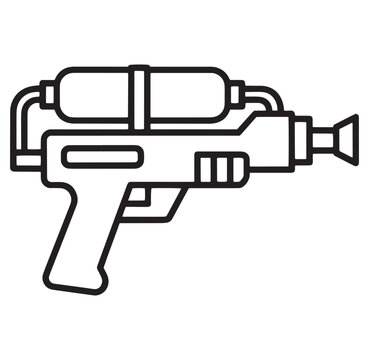 Line art illustration of a futuristic ray gun with nozzle and grip
