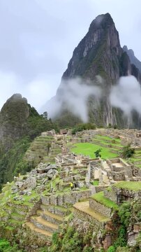 Machu Picchu, Peru. Time lapse in vertical video.