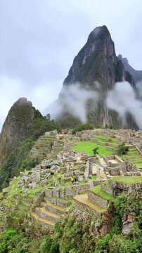 Machu Picchu, Peru. Time lapse in vertical video.