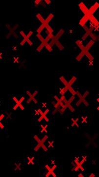 Loop Animation of Raining Crossmarks and Red X Cross Signs on blackground in vertical