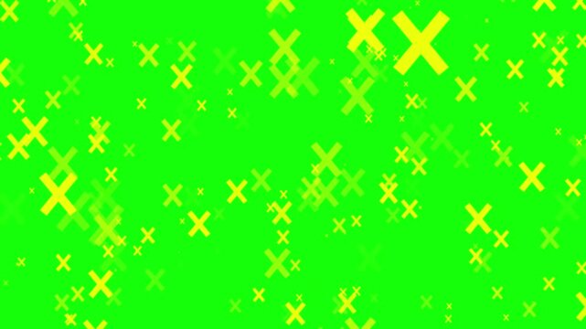 Loop Animation of Raining Crossmarks and Red X Cross Signs on blackground on green screen 