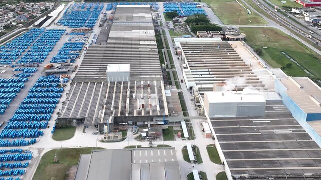 Industrial Data center in Santa Catarina, Brazil. Aerial view. Production of porcelain tiles and large format porcelain slabs.